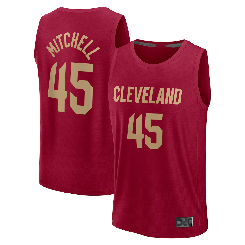 Jamed C.Cavaliers #45 Donovan Mitchell Wine Fast Break Replica Player Jerseys - Icon Edition