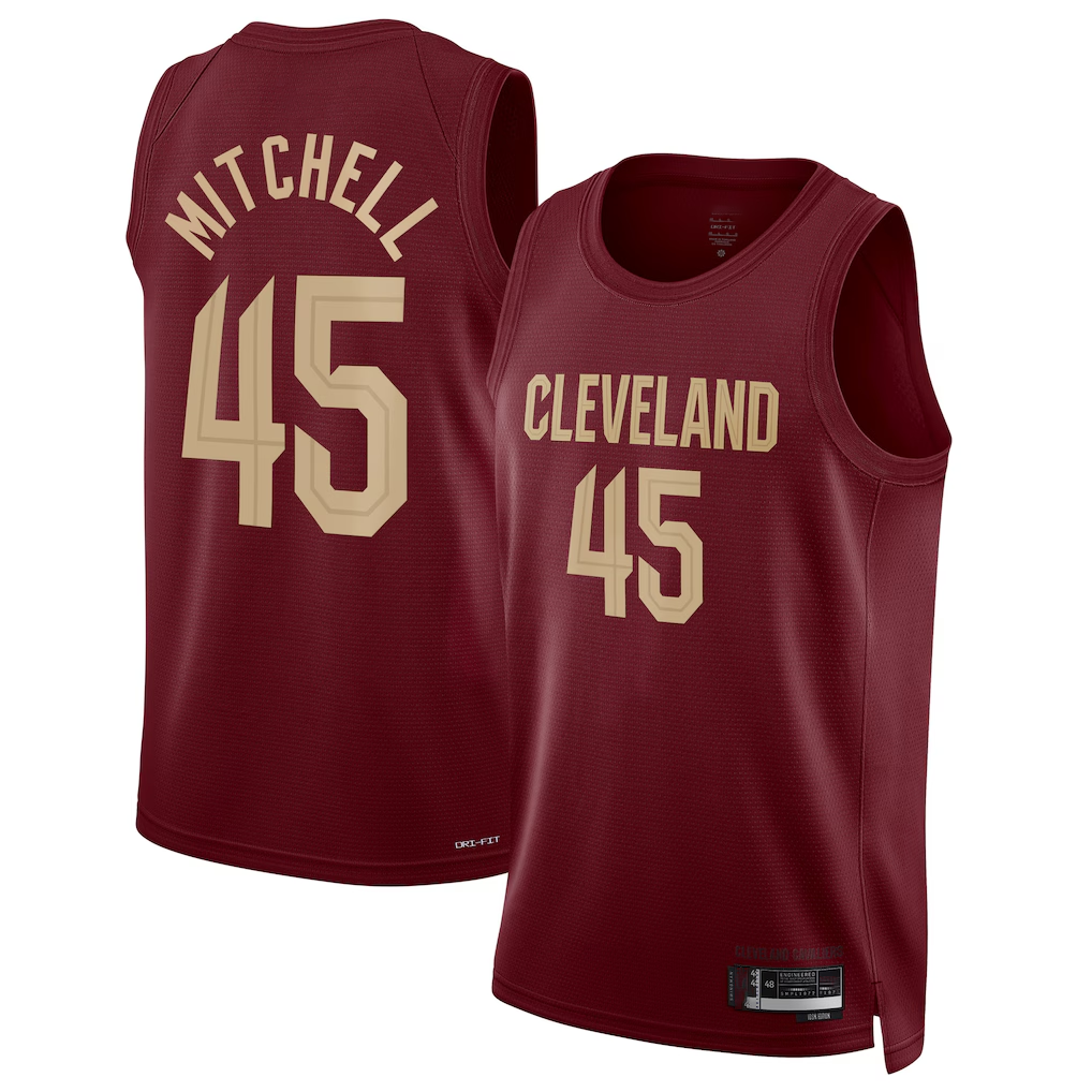 Jamed C.Cavaliers #45 Donovan Mitchell Wine Swingman Jerseys - Icon Edition