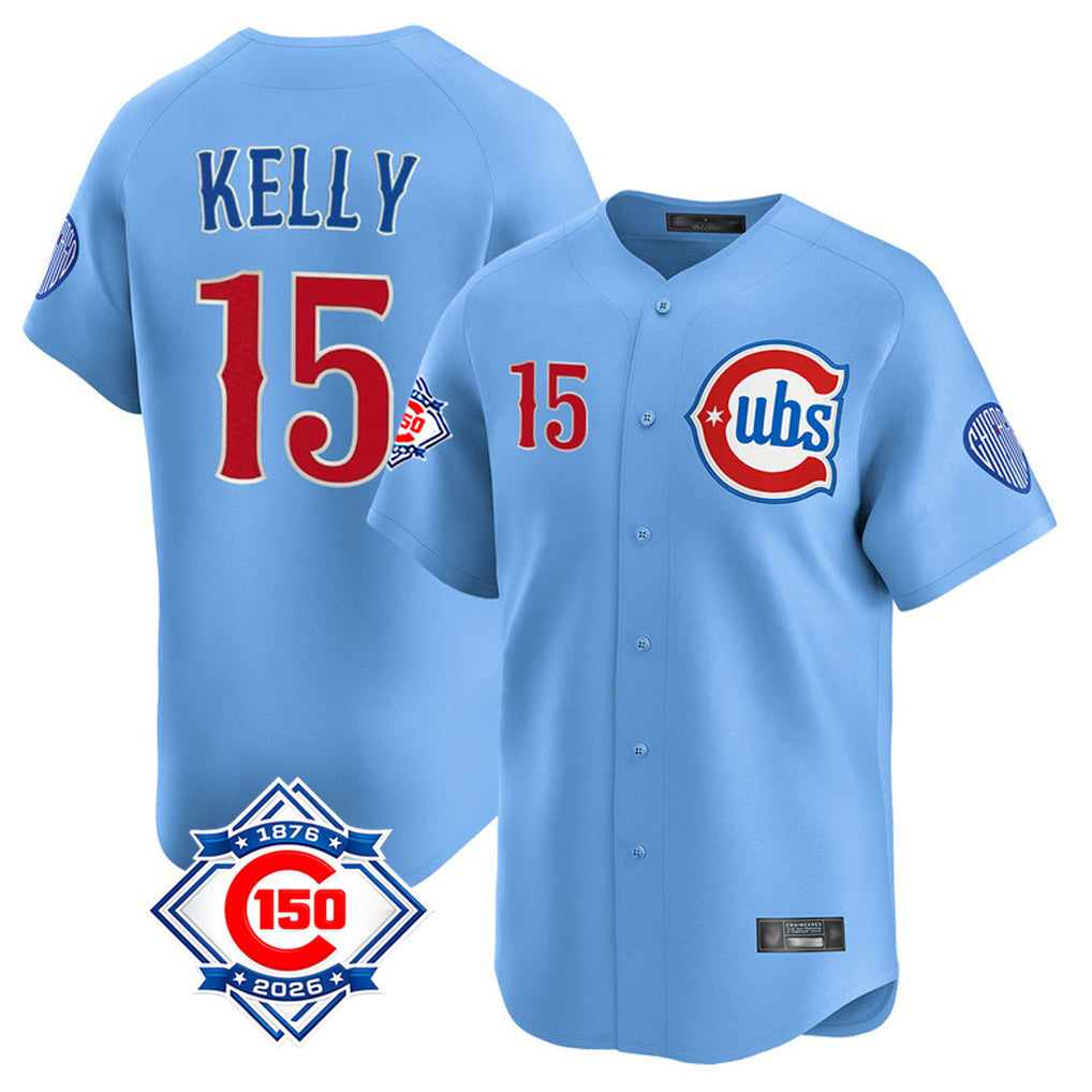 Jamed C.Cubs #15 Carson Kelly Player Light Blue 150th Anniversary Limited Home Stitched Jerseys
