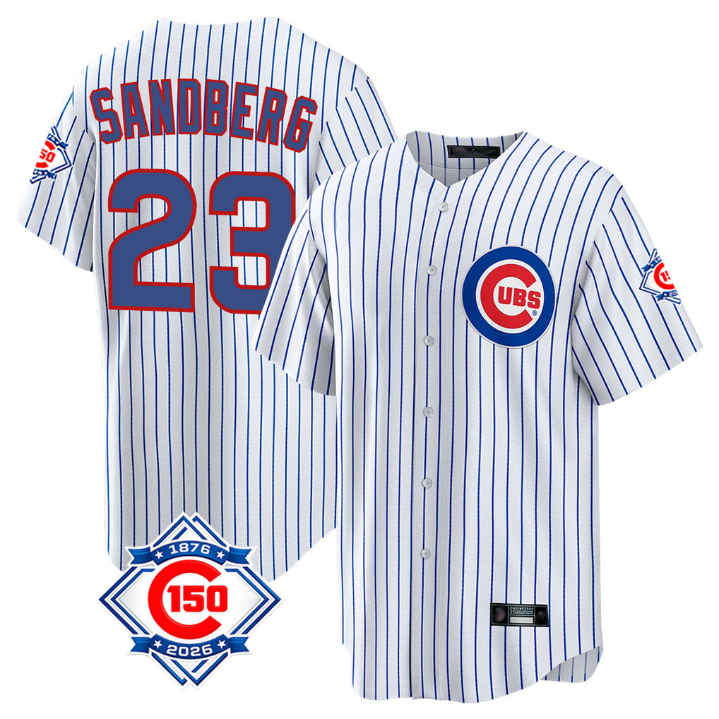 Jamed C.Cubs #23 Ryne Sandberg Player White 150th Anniversary Home Game Stitched Jerseys