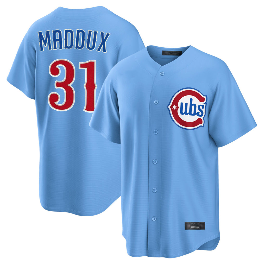 Jamed C.Cubs #31 Greg Maddux Player Light Blue Home Game Stitched Jerseys