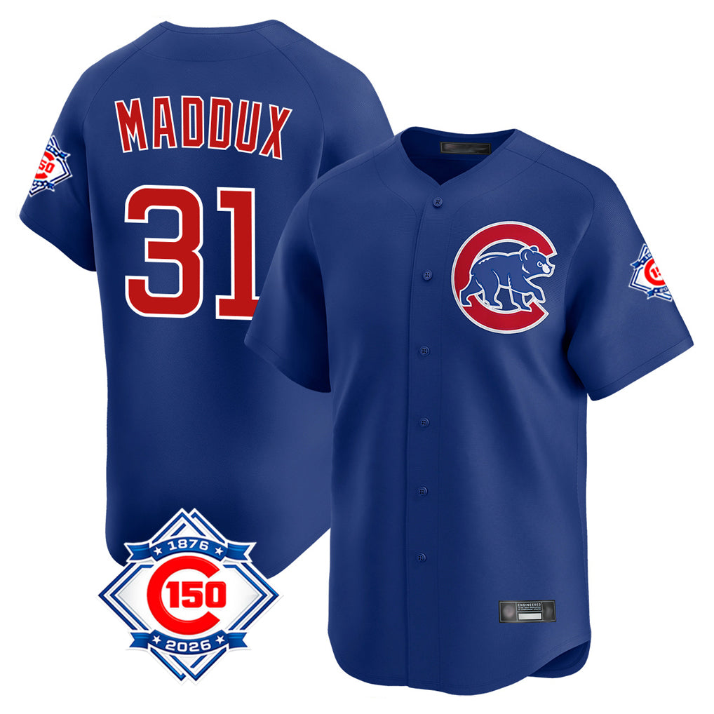 Jamed C.Cubs #31 Greg Maddux Player Royal 150th Anniversary Limited Home Stitched Jerseys