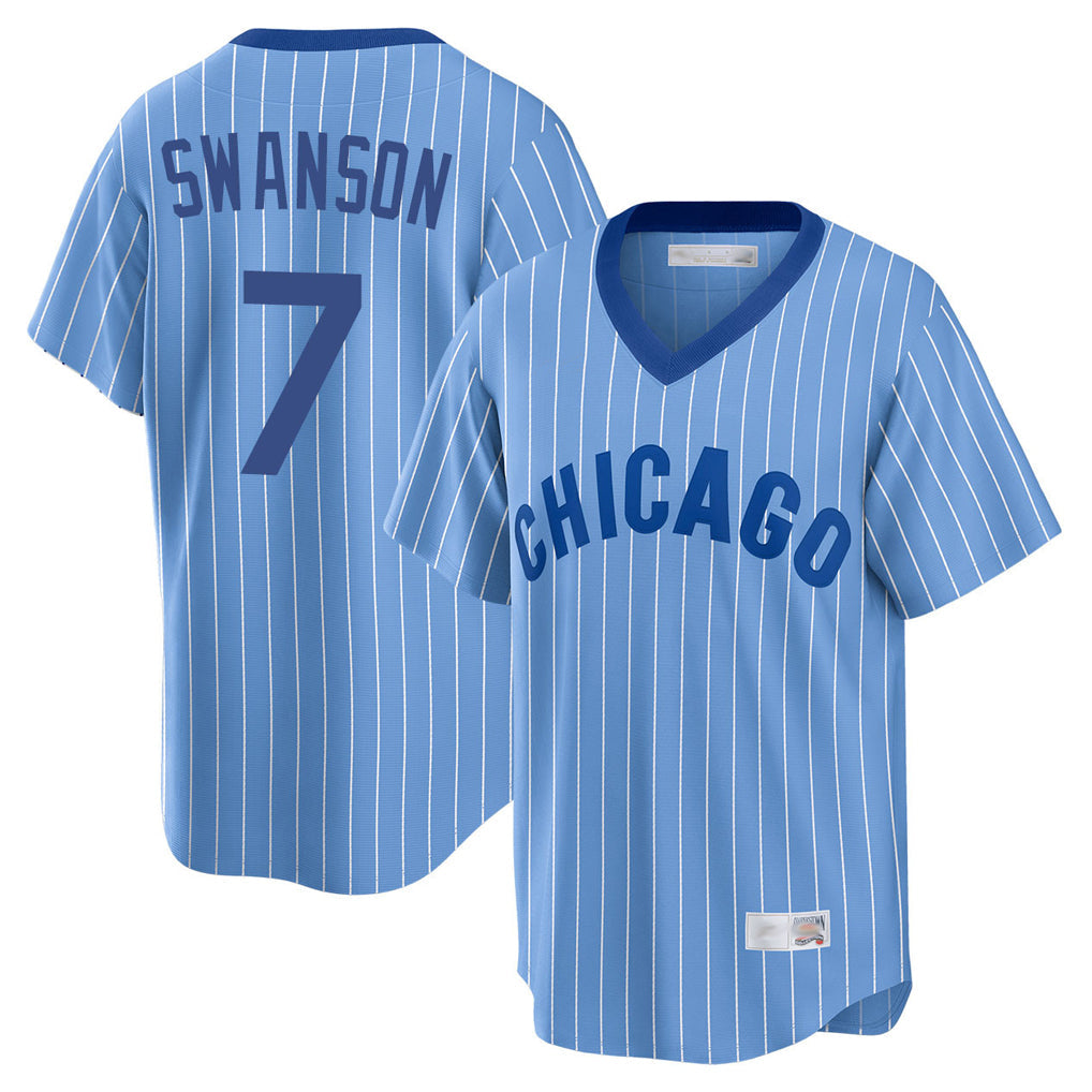Jamed C.Cubs #7 Dansby Swanson Player Blue T-shirt Cooperstown Collection Limited Stitched Jerseys