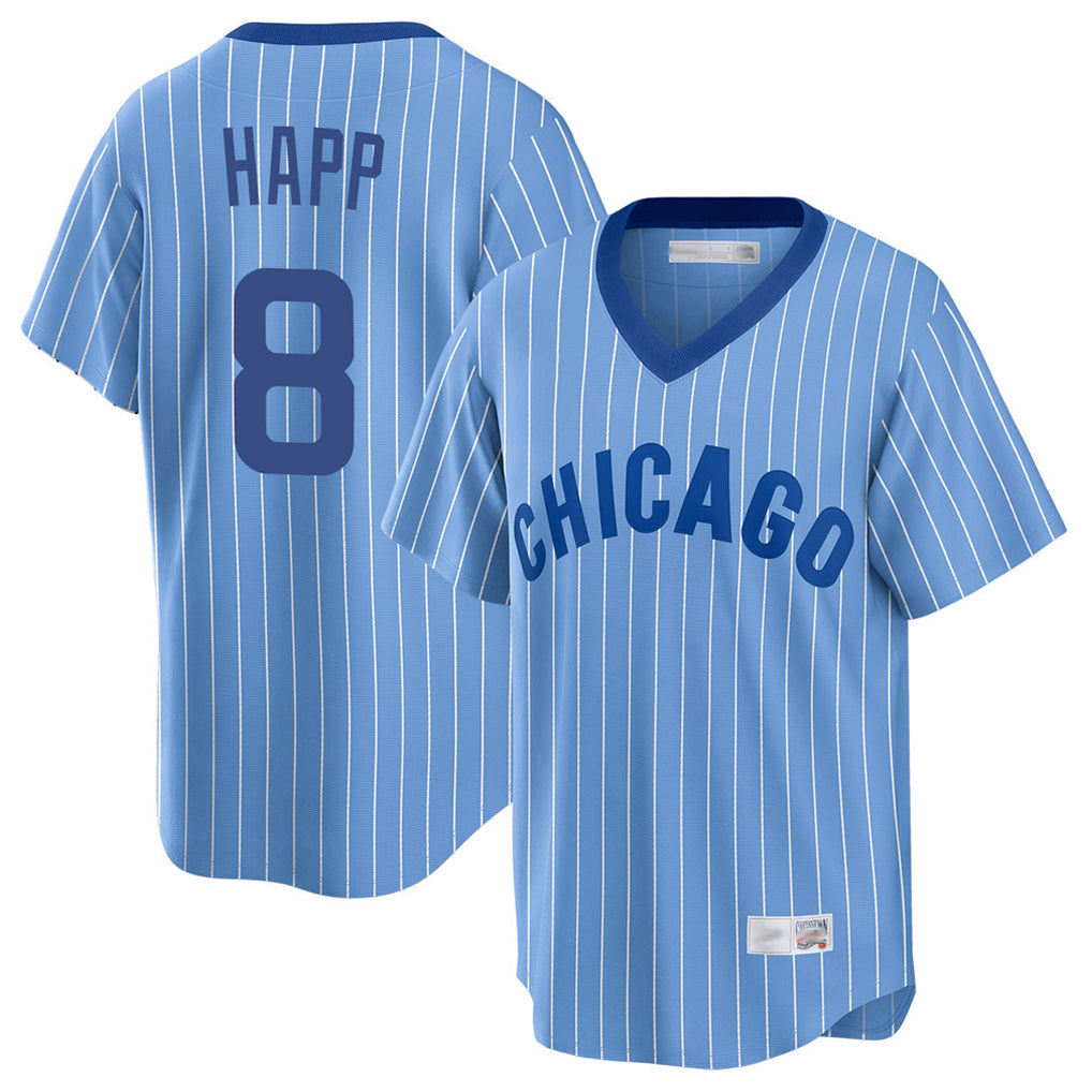 Jamed C.Cubs #8 Ian Happ Player Blue T-shirt Cooperstown Collection Limited Stitched Jerseys