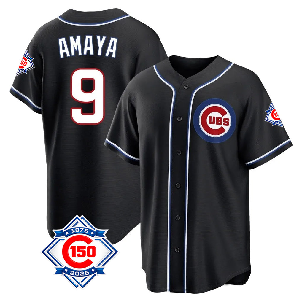 Jamed C.Cubs #9 Miguel Amaya Player Black Fashion Out 150th Anniversary Game Stitched Jerseys