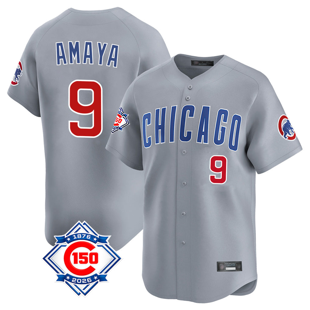 Jamed C.Cubs #9 Miguel Amaya Player Gray Road 150th Anniversary Limited Home Stitched Jerseys