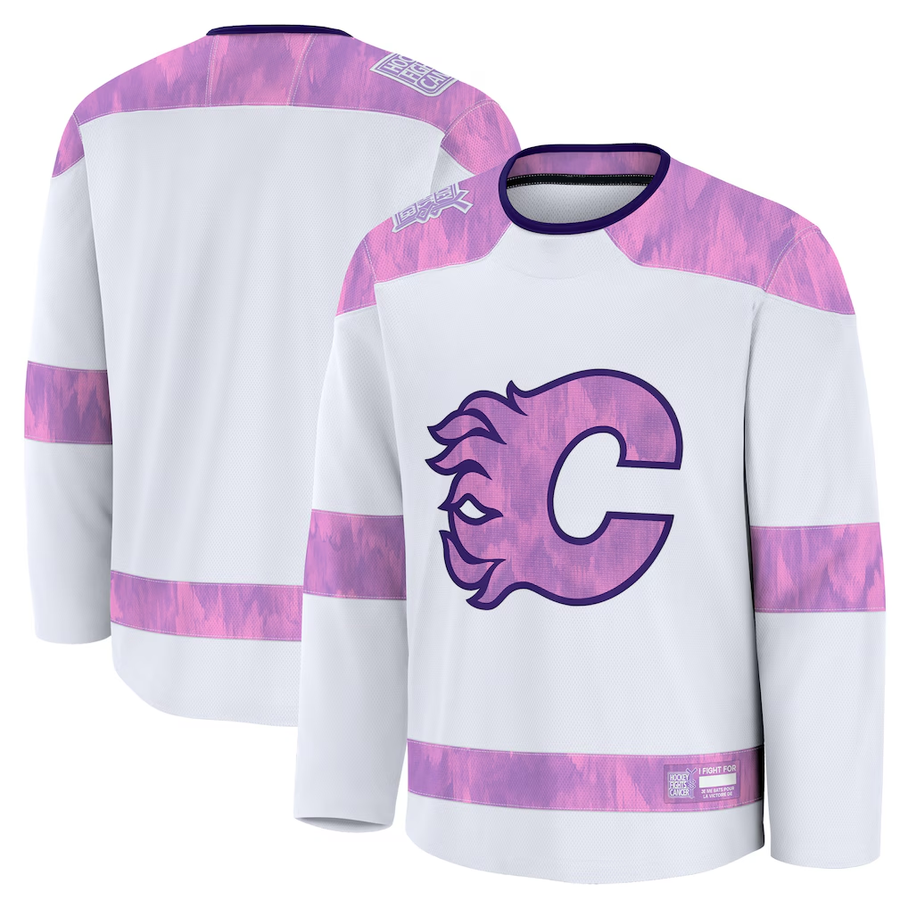 Jamed C.Flames White 2024 Hockey Fights Cancer Practice Jerseys