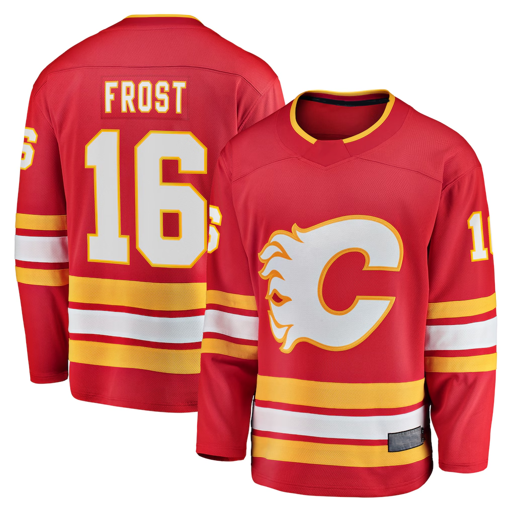 Jamed C.Flames #16 Morgan Frost Red Home Breakaway Jerseys