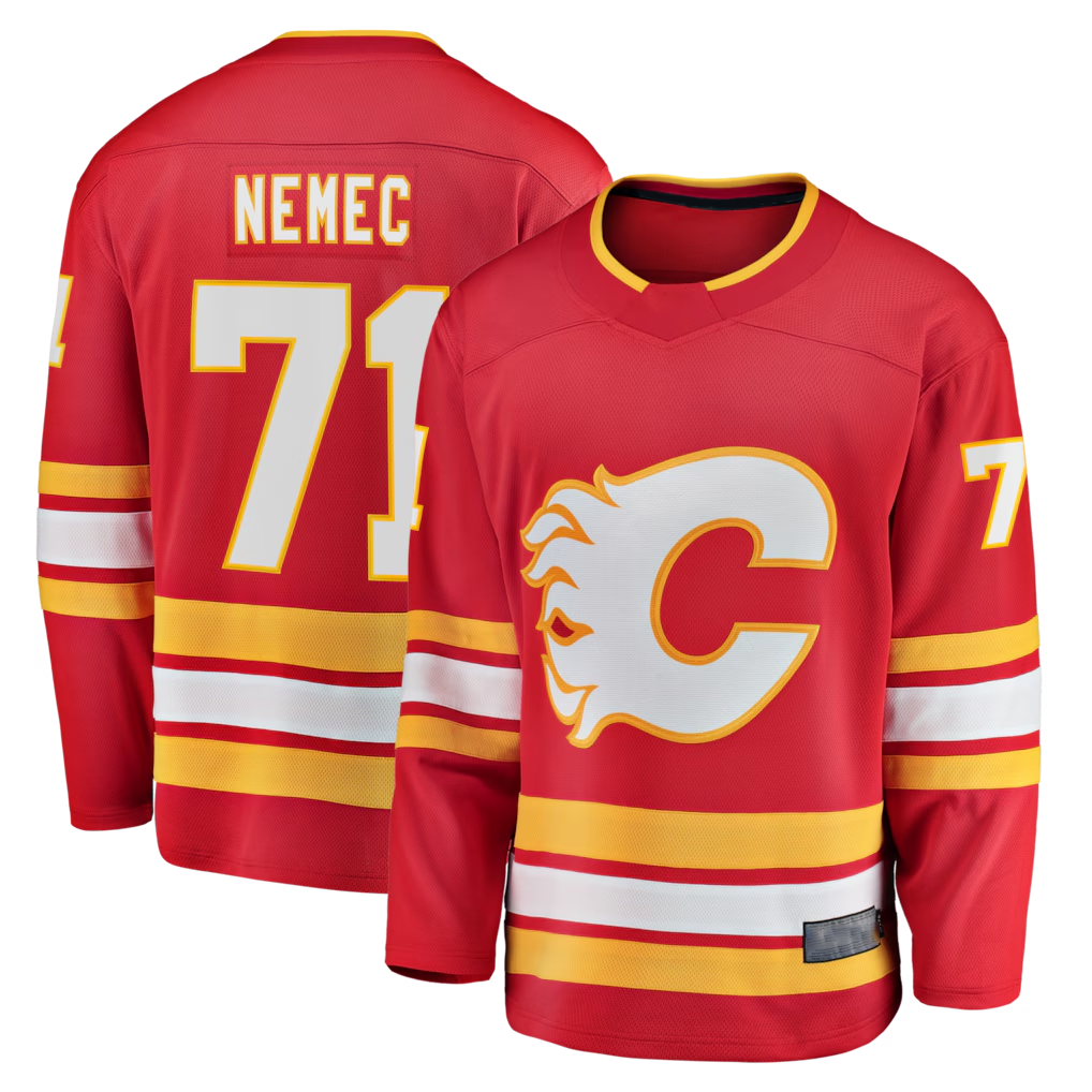 Jamed C.Flames #71 Simon Nemec Red Home Breakaway Jerseys