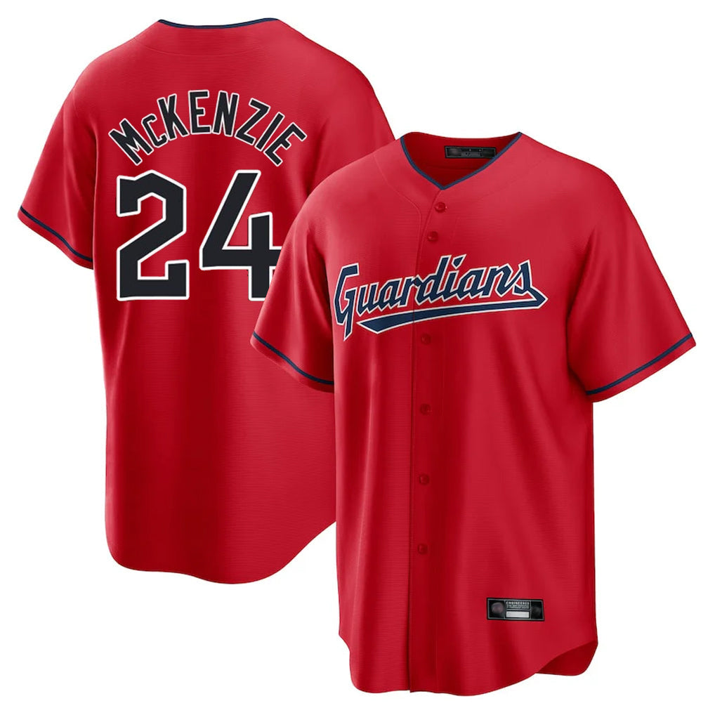 Jamed C.Guardians #24 Triston McKenzie Player Red Home Game Stitched Jerseys