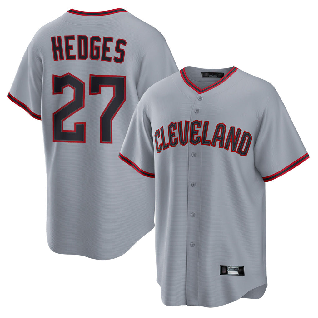 Jamed C.Guardians #27 Austin Hedges Player Gray Home Game Stitched Jerseys