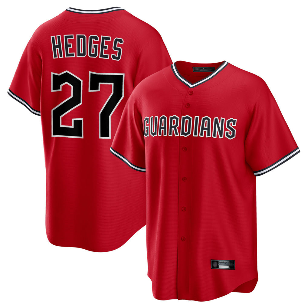 Jamed C.Guardians #27 Austin Hedges Player Red Home Game Stitched Jerseys