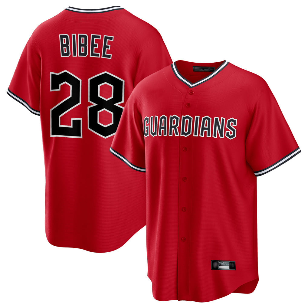 Jamed C.Guardians #28 Tanner Bibee Player Red Home Game Stitched Jerseys