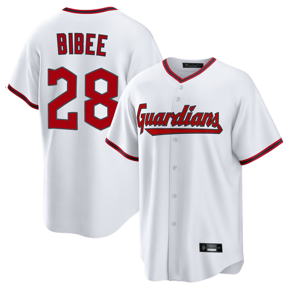 Jamed C.Guardians #28 Tanner Bibee Player White Game Home Stitched Jerseys