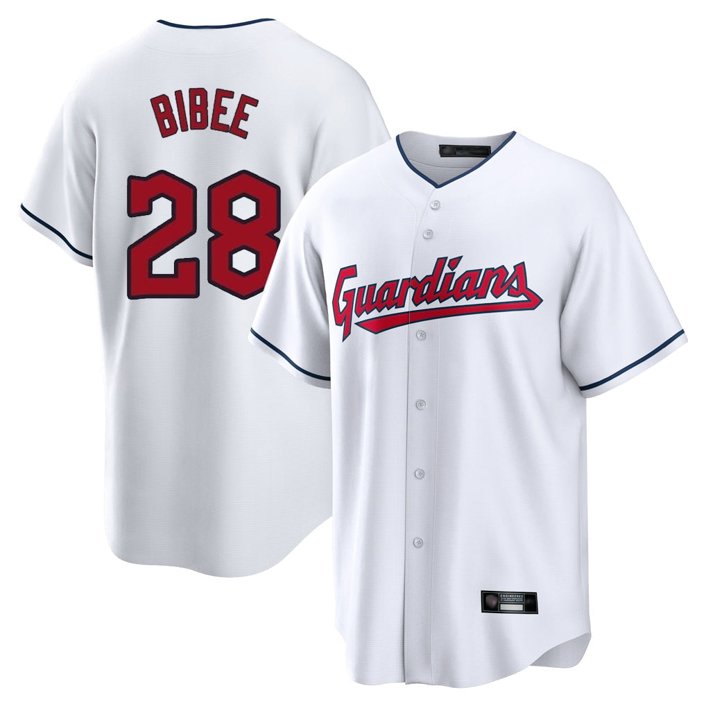 Jamed C.Guardians #28 Tanner Bibee Player White Home Game Stitched Jerseys