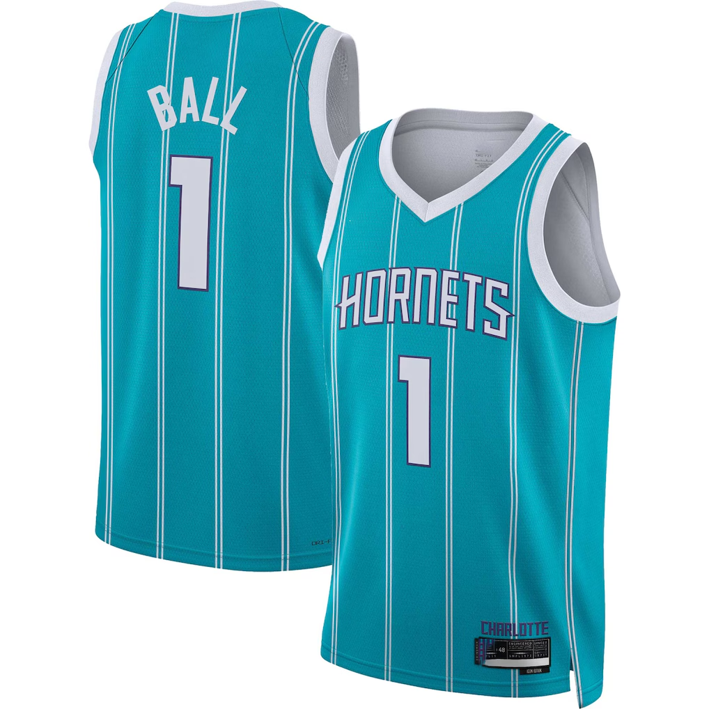 Jamed C.Hornets #1 LaMelo Ball  Teal Swingman Jerseys - Icon Edition