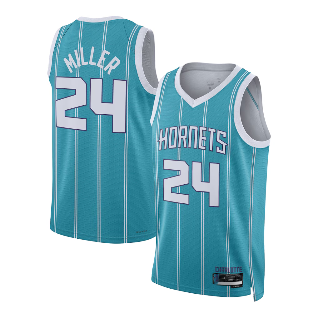Jamed C.Hornets #24 Brandon Miller Teal Draft Swingman Jerseys - Icon Edition
