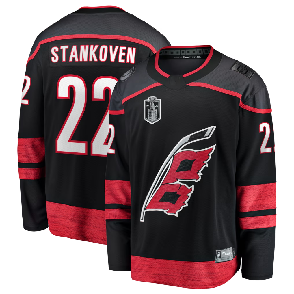 Jamed C.Hurricanes #22 Logan Stankoven Black 2026 Stanley Cup Final Home Breakaway Stitched Jerseys