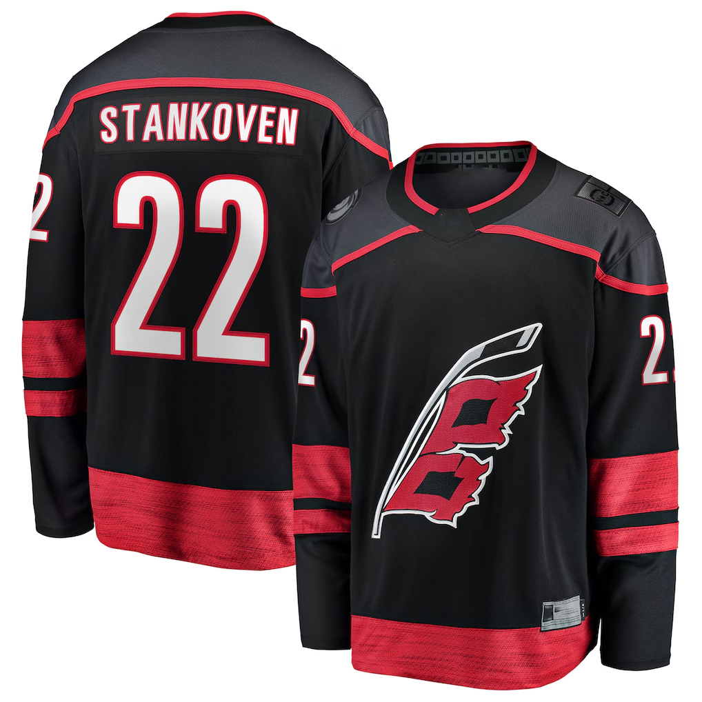 Jamed C.Hurricanes #22 Logan Stankoven Black Home Breakaway Stitched Jerseys