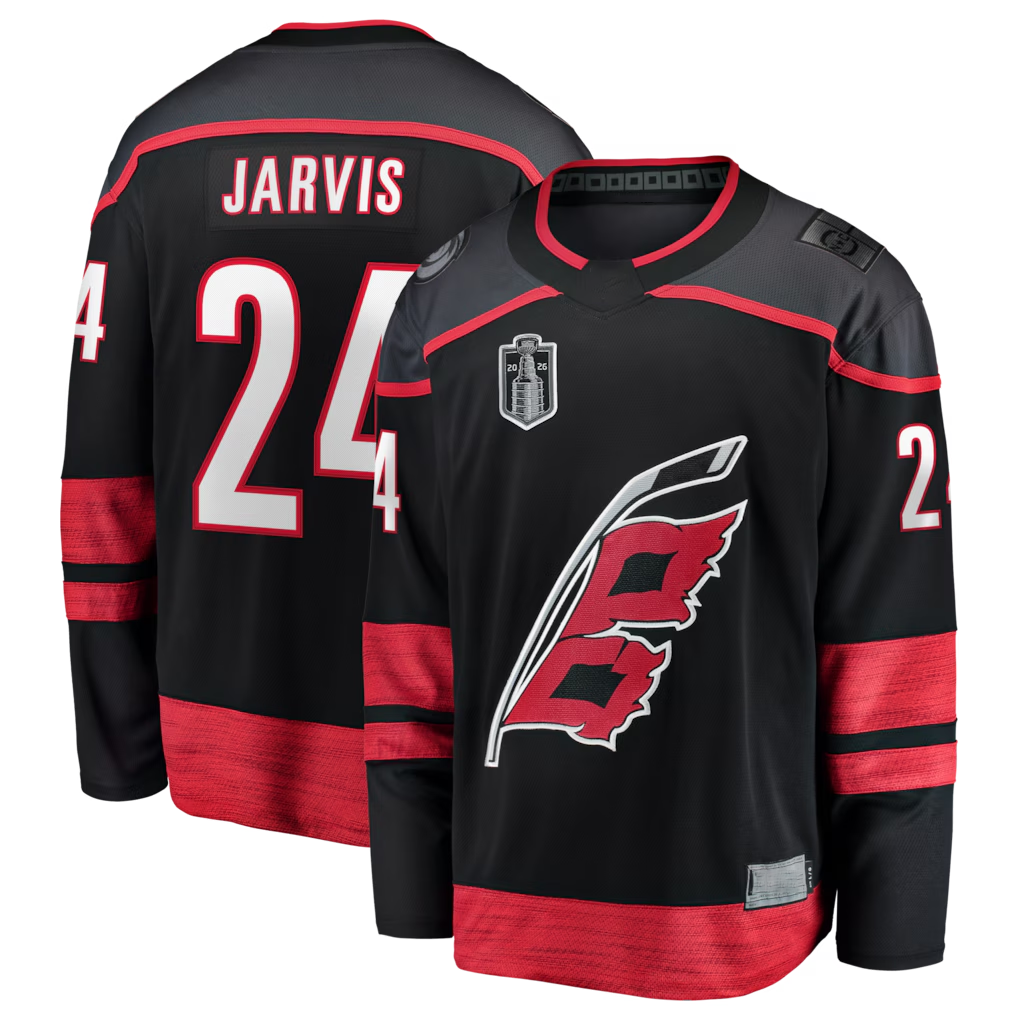Jamed C.Hurricanes #24 Seth Jarvis Black 2026 Stanley Cup Final Home Breakaway Stitched Jerseys