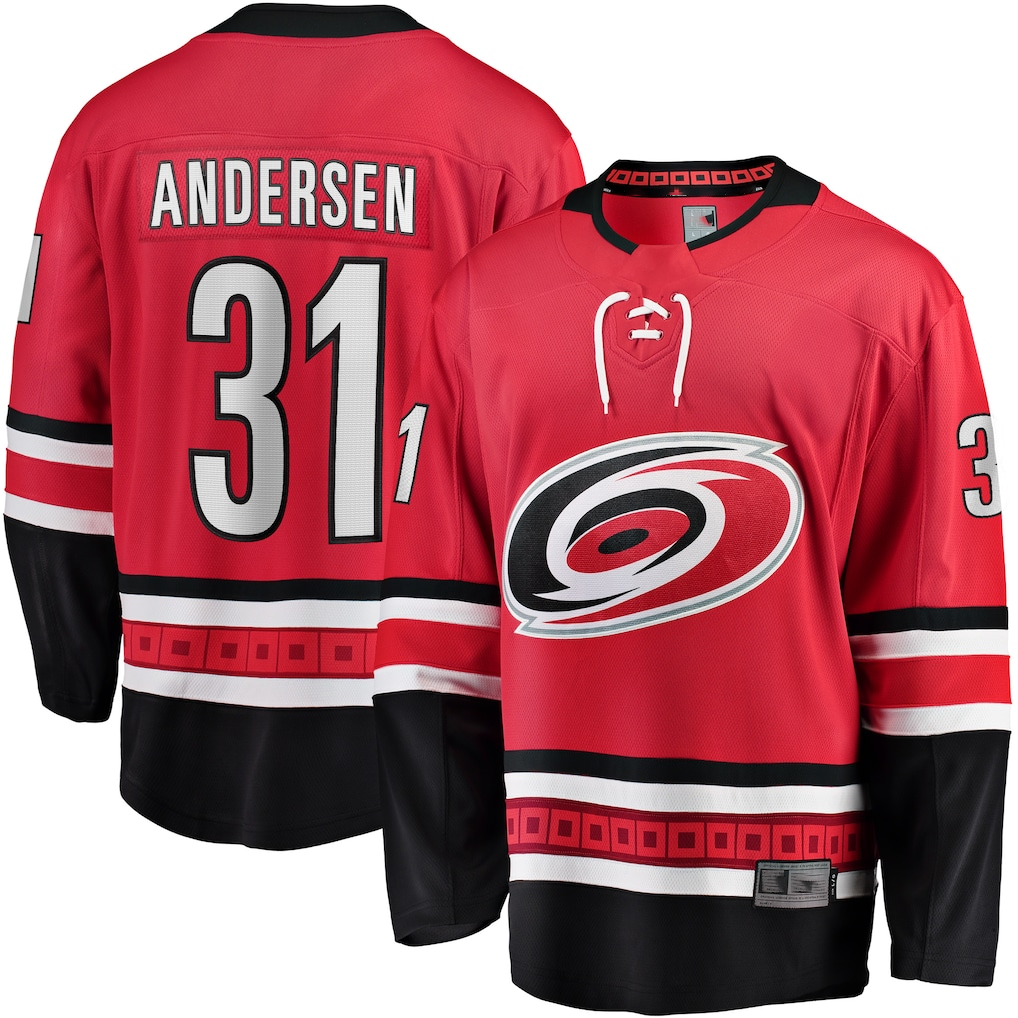 Jamed C.Hurricanes #31 Frederik Andersen Red Alternate Breakaway Player Stitched Jerseys
