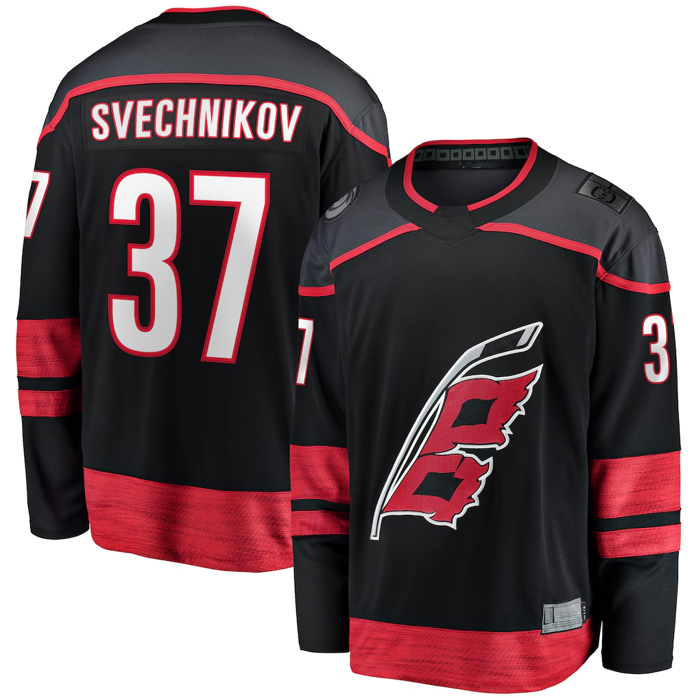 Jamed C.Hurricanes #37 Andrei Svechnikov Black Home Breakaway Stitched Jerseys