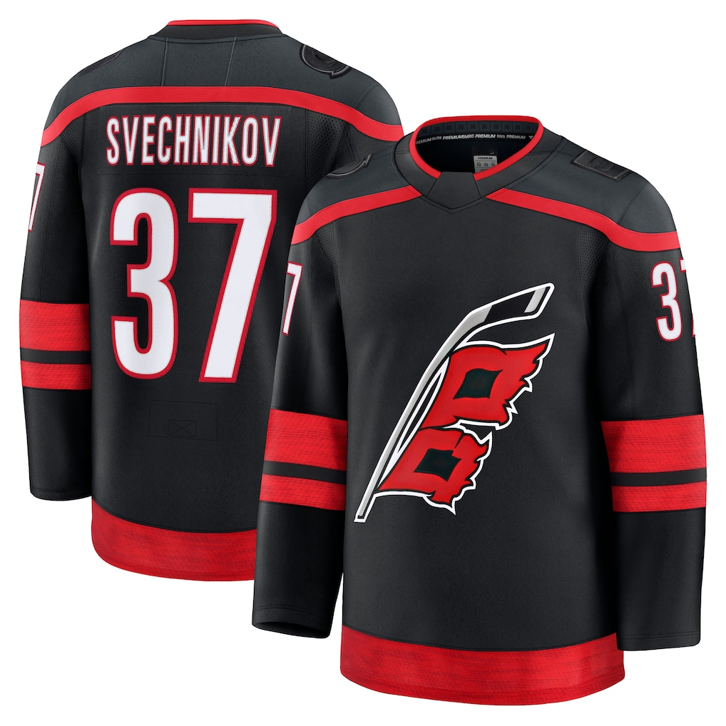 Jamed C.Hurricanes #37 Andrei Svechnikov Black Home Premium Stitched Jerseys