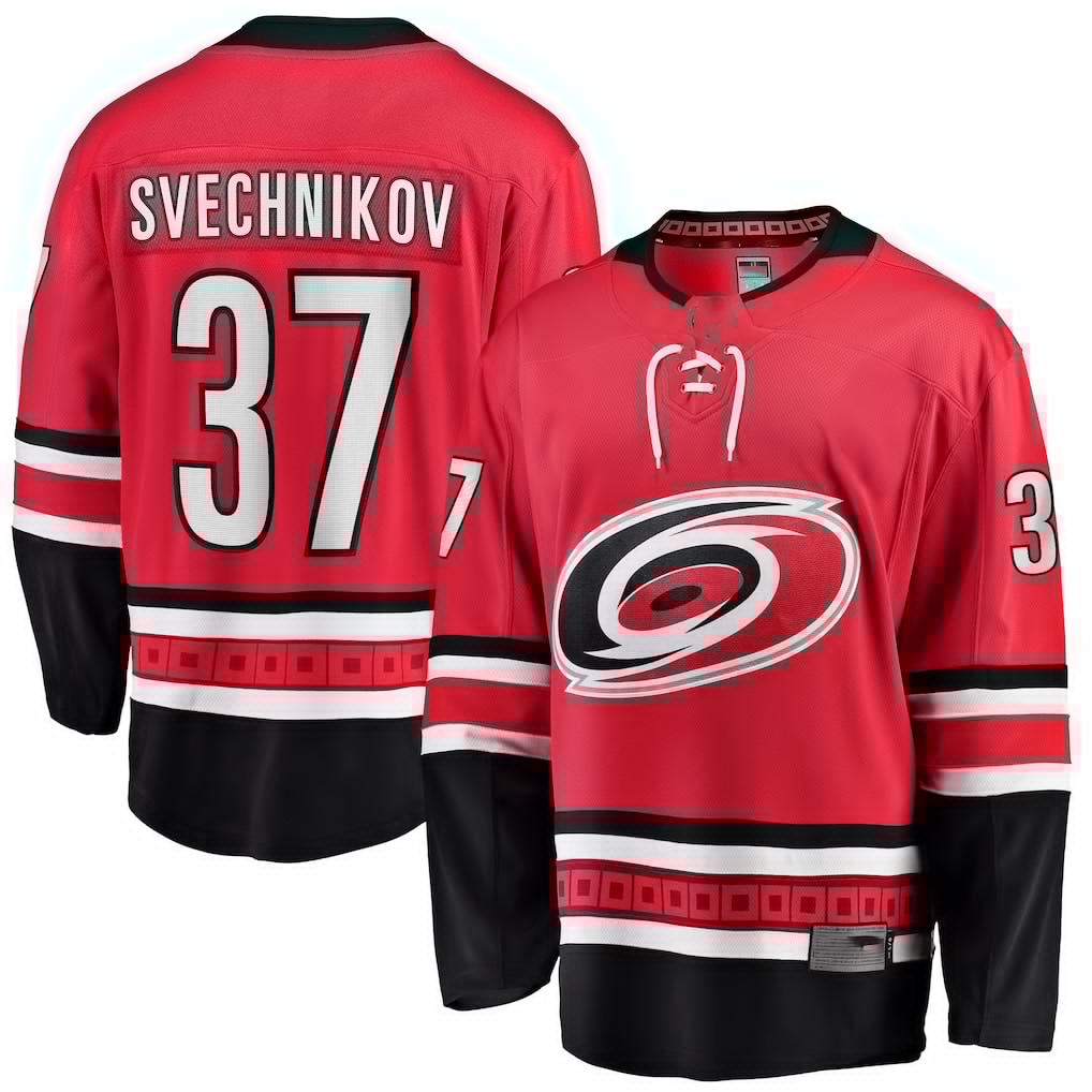 Jamed C.Hurricanes #37 Andrei Svechnikov Red Alternate Breakaway Player Stitched Jerseys