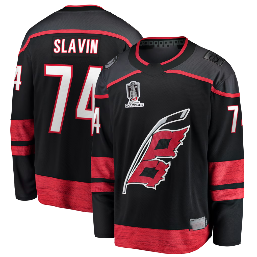 Jamed C.Hurricanes #74 Jaccob Slavin Black 2026 Stanley Cup Champions Home Breakaway Stitched Jerseys