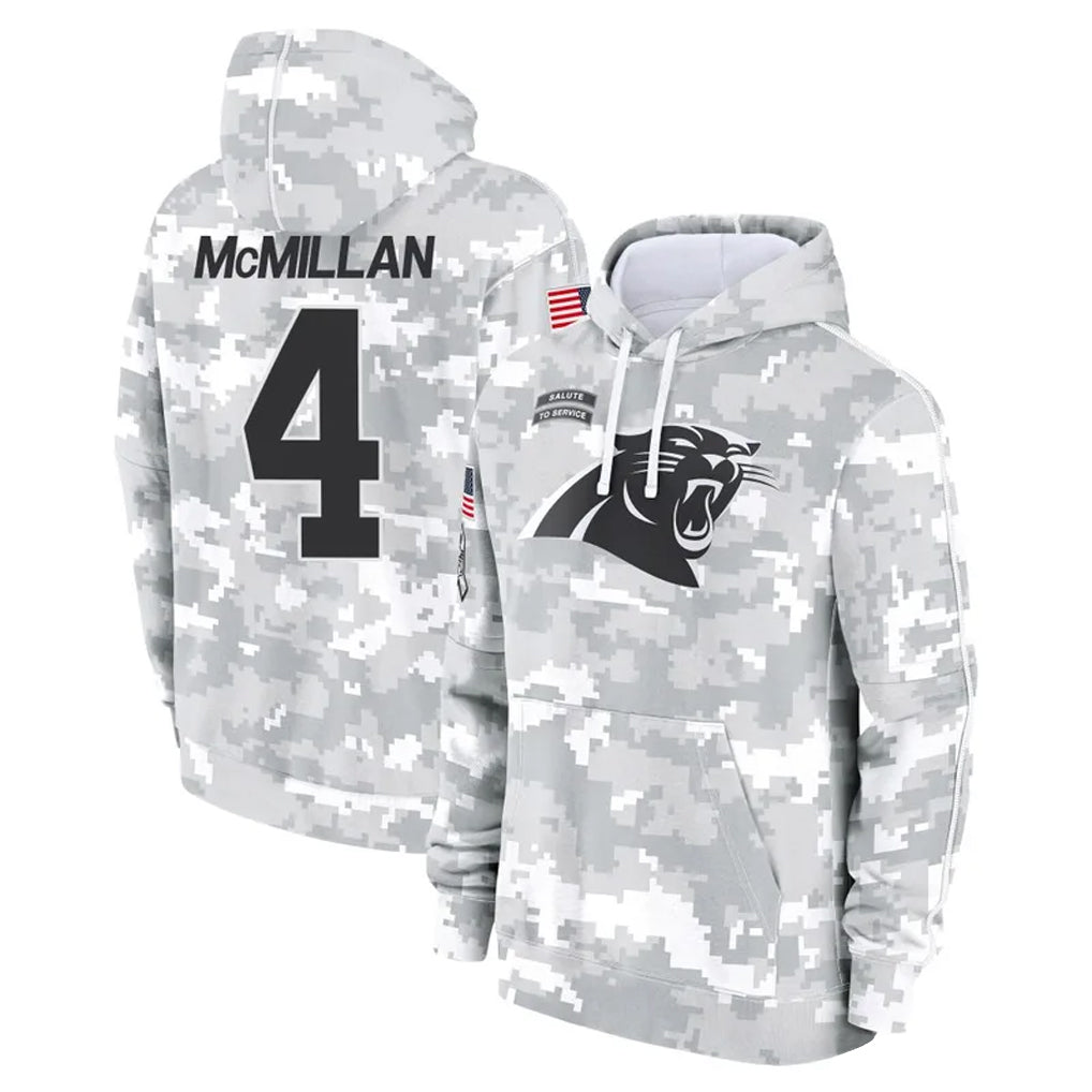 Jamed C.Panthers #4 Tetairoa McMillan Player Arctic Camo Salute to Service Limited Hoodies Stitched Jerseys