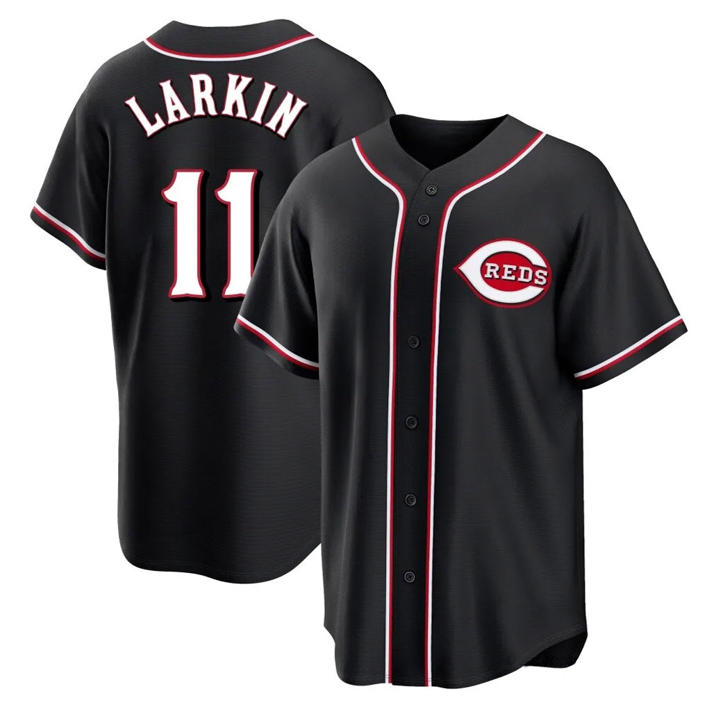 Jamed C.Reds #11 Barry Larkin Player Black Fashion Out Home Game Stitched Jerseys
