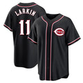 Jamed C.Reds #11 Barry Larkin Player Black Fashion Out Home Game Stitched Jerseys