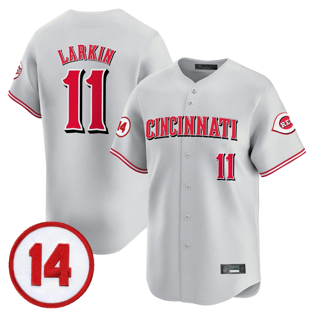 Jamed C.Reds #11 Barry Larkin Player Gray Vapor Premier Limited Home Stitched Jerseys