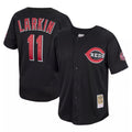 Jamed C.Reds #11 Barry Larkin Player Mitchell & Ness Black Throwback Cooperstown Mesh Game Stitched Jerseys