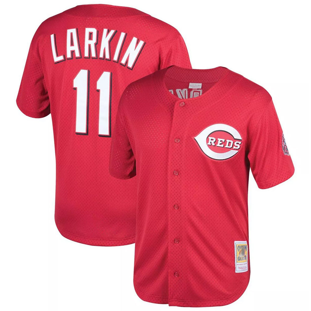 Jamed C.Reds #11 Barry Larkin Player Mitchell & Ness Red Throwback Cooperstown Mesh Game Stitched Jerseys