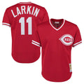 Jamed C.Reds #11 Barry Larkin Player Mitchell & Ness Red Throwback Cooperstown Mesh T-shirt Game Stitched Jerseys