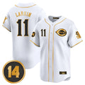 Jamed C.Reds #11 Barry Larkin Player White-Gold Vapor Premier Limited Home Stitched Jerseys