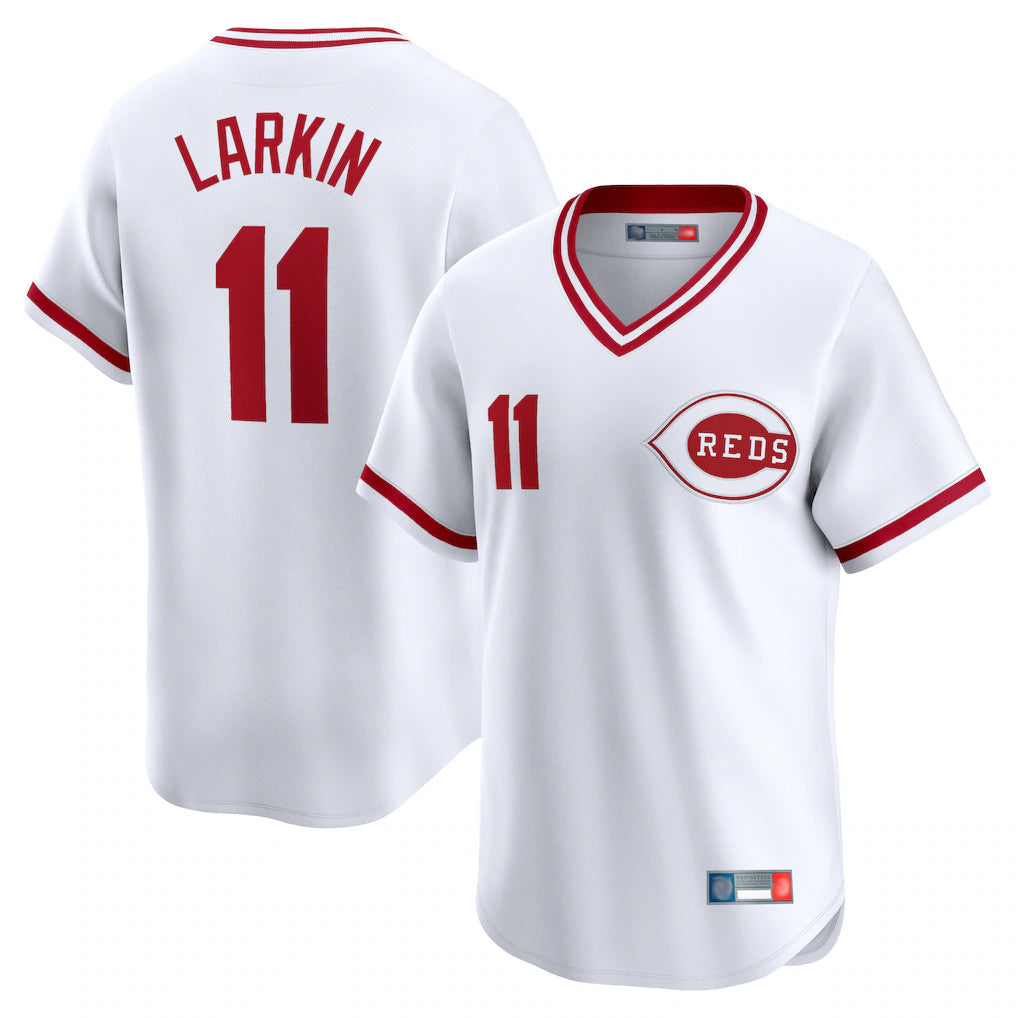 Jamed C.Reds #11 Barry Larkin Player White Cooperstown Collection Limited T-shirt Home Stitched Jerseys