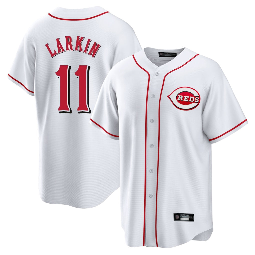 Jamed C.Reds #11 Barry Larkin Player White Game Home Stitched Jerseys