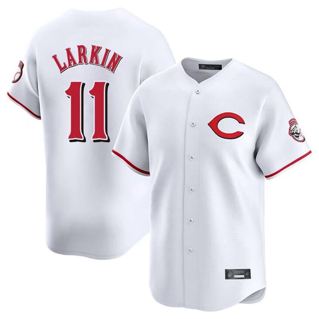 Jamed C.Reds #11 Barry Larkin Player White Limited Home Stitched Jerseys