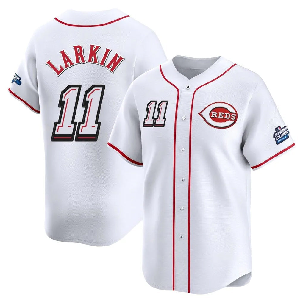 Jamed C.Reds #11 Barry Larkin Player White Speedway Classic Home Limited Stitched Jerseys