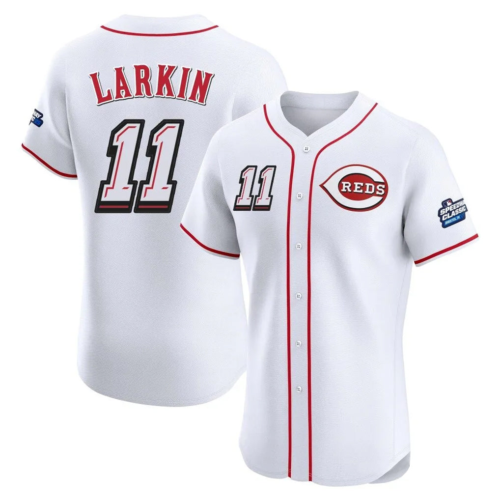Jamed C.Reds #11 Barry Larkin Player White Speedway Classic Limited Elite Home Stitched Jerseys