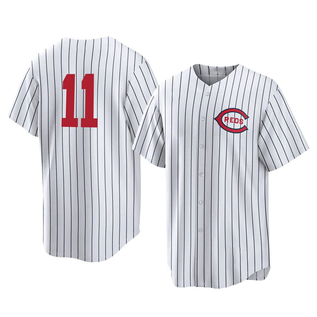 Jamed C.Reds #11 Barry Larkin Player White Stripe Field of Dreams Game Home Stitched Jerseys