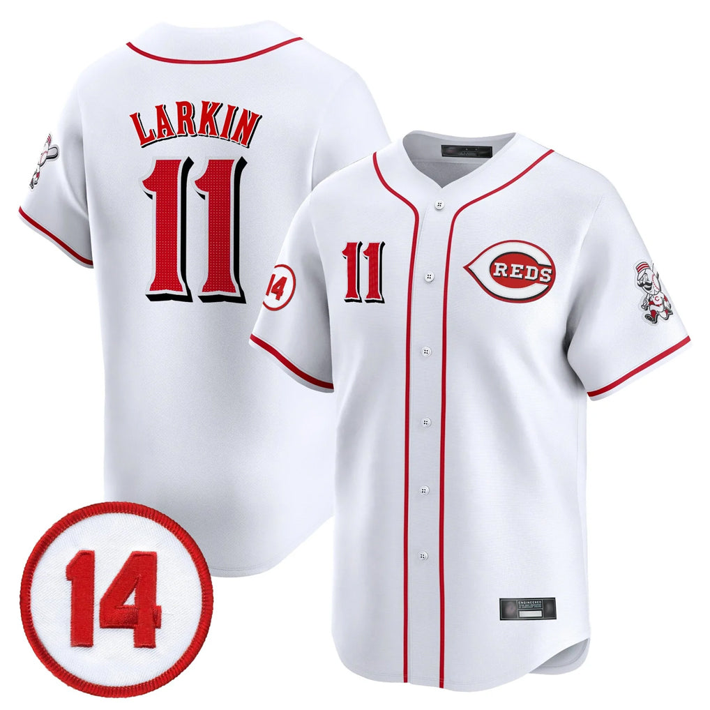 Jamed C.Reds #11 Barry Larkin Player White Vapor Premier Limited Home Stitched Jerseys