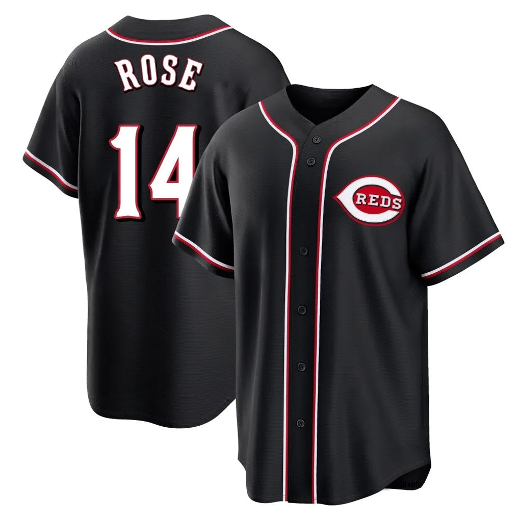 Jamed C.Reds #14 Pete Rose Player Black Fashion Out Home Game Stitched Jerseys