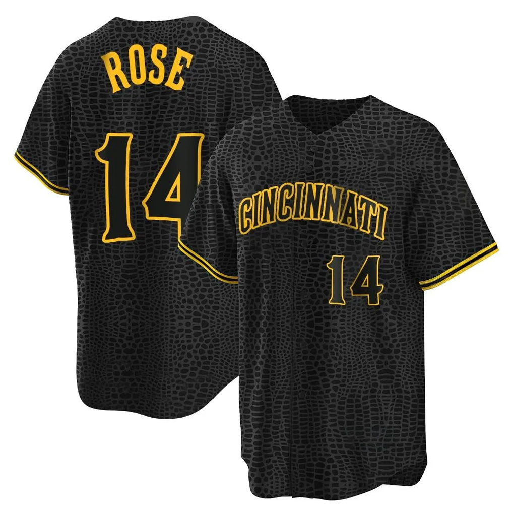 Jamed C.Reds #14 Pete Rose Player Black Snake Skin City Home Stitched Jerseys