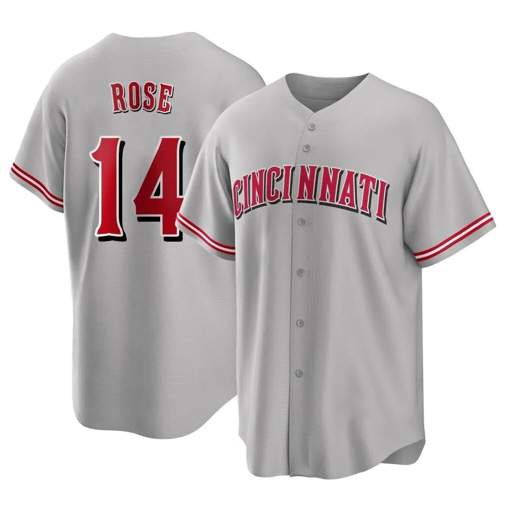 Jamed C.Reds #14 Pete Rose Player Gray Home Game Stitched Jerseys