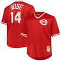 Jamed C.Reds #14 Pete Rose Player Mitchell & Ness Red Throwback Cooperstown Mesh T-shirt Game Stitched Jerseys