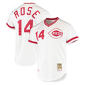 Jamed C.Reds #14 Pete Rose Player Mitchell & Ness White Throwback Cooperstown Mesh T-shirt Game Stitched Jerseys