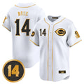 Jamed C.Reds #14 Pete Rose Player White-Gold Vapor Premier Limited Home Stitched Jerseys